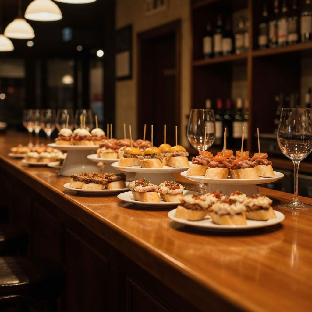 Traditional Basque pintxos and wine